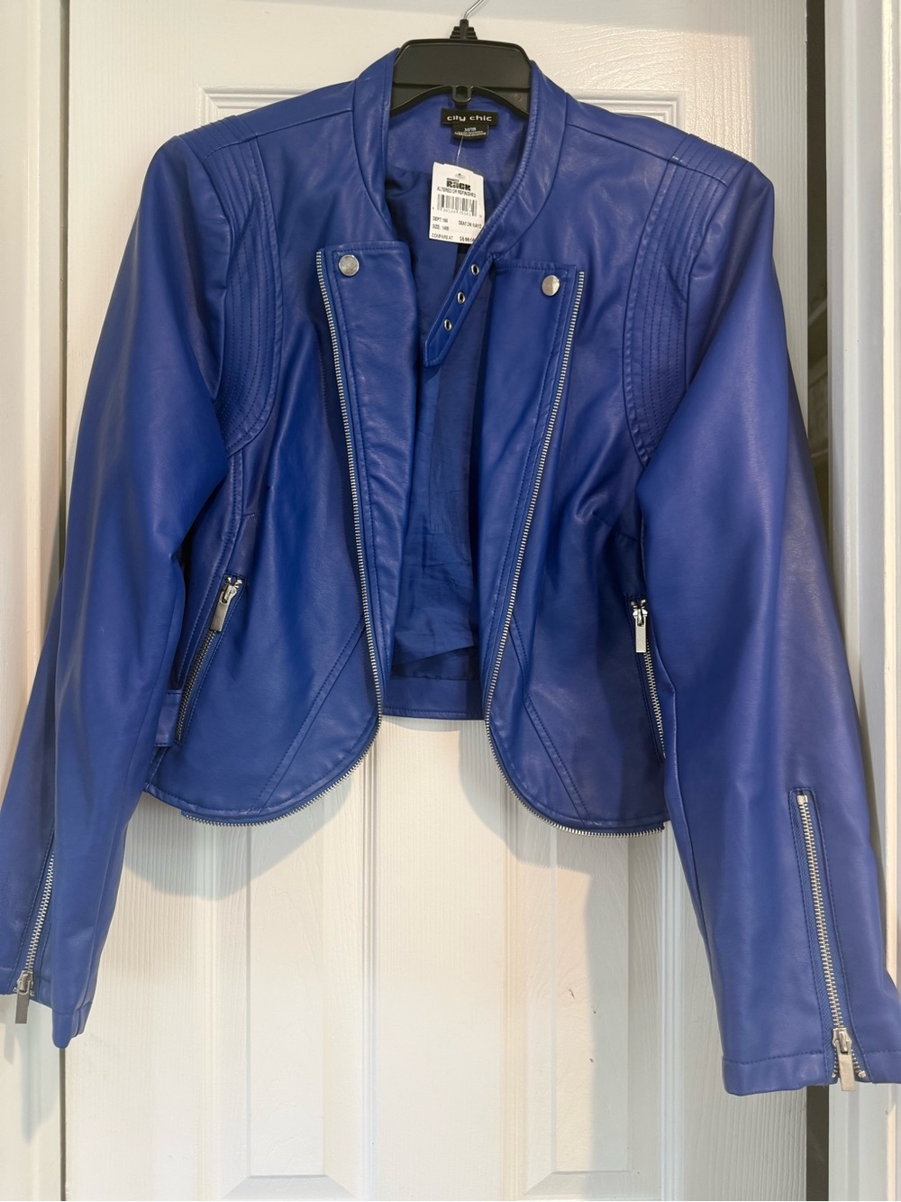 City Chic Women's Royal Blue Faux Leather Moto Jacket size M/18 (16-18)